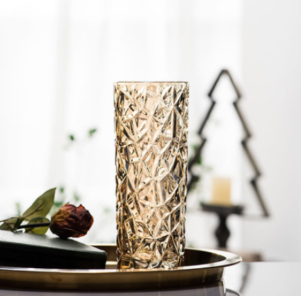 Classical European Golden Crystal Glass Vase Creative Glass Flower